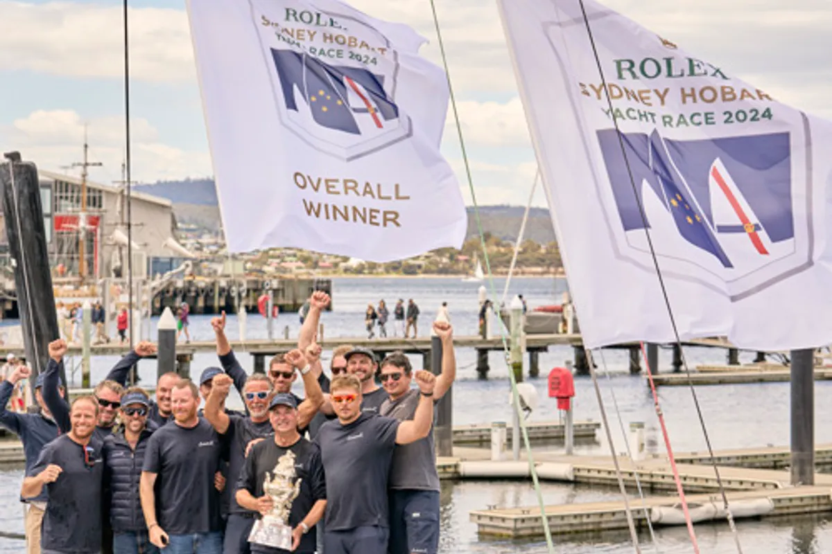 Sam Haynes holds Tattersall Cup for a second time in Rolex Sydney Hobart
