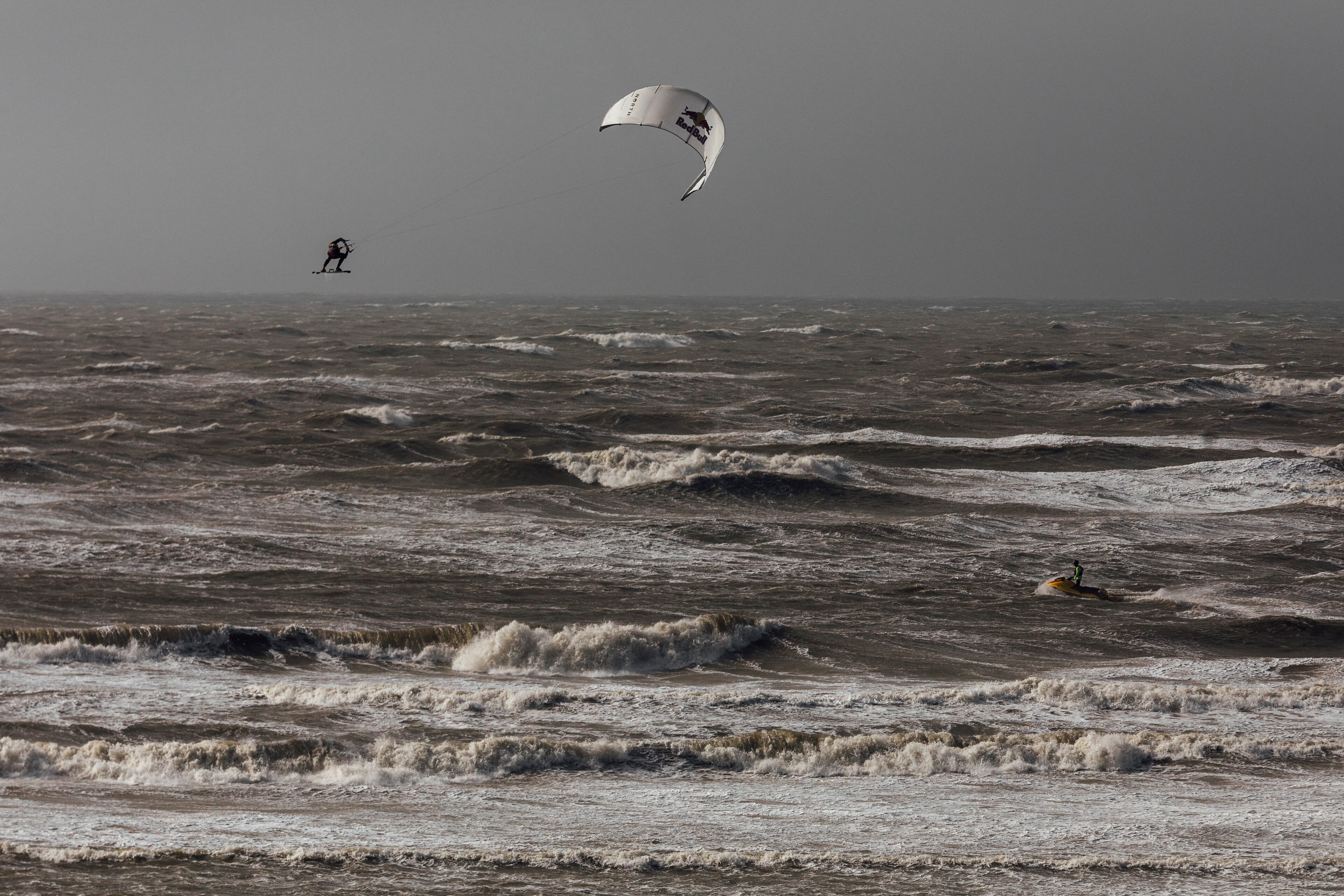 Kitesurfers Soar Above the North Sea in Force 10 Winds During Storm Amy