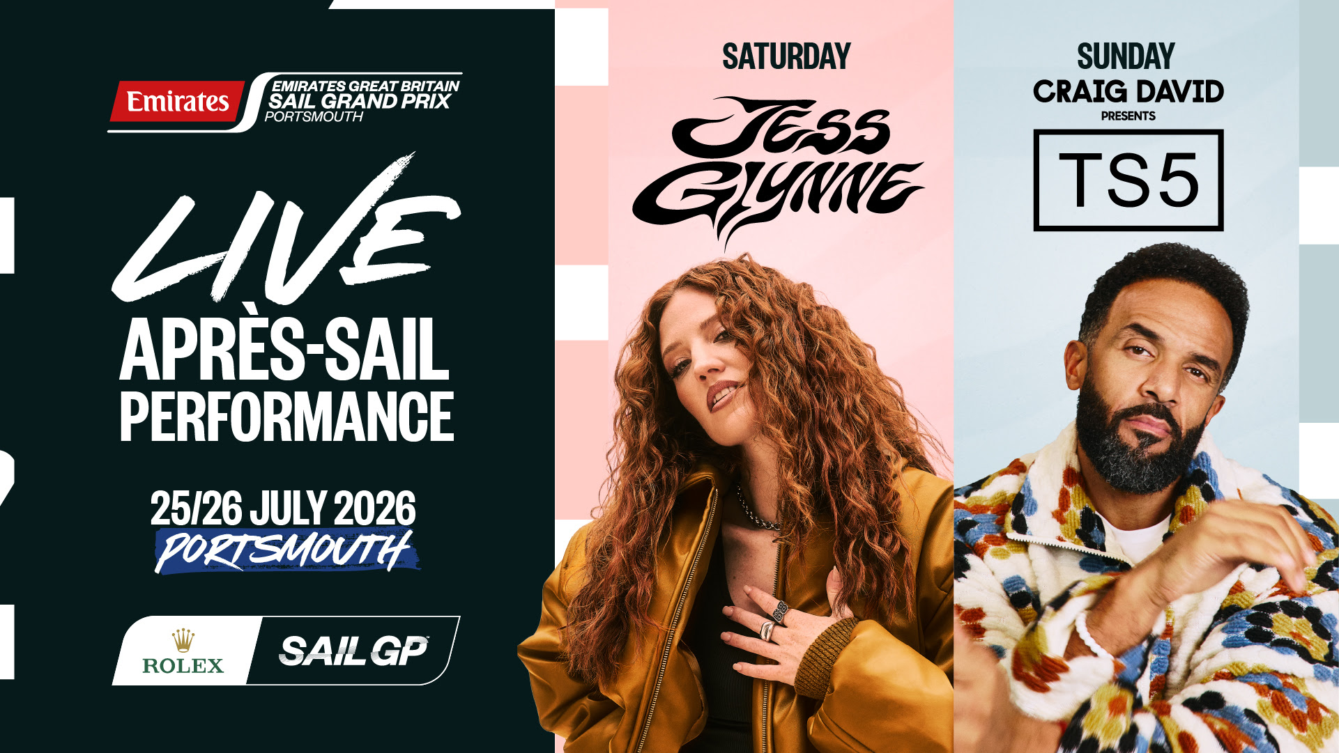 Jess Glynne & Craig David headline Great Britain Sail Grand Prix Portsmouth