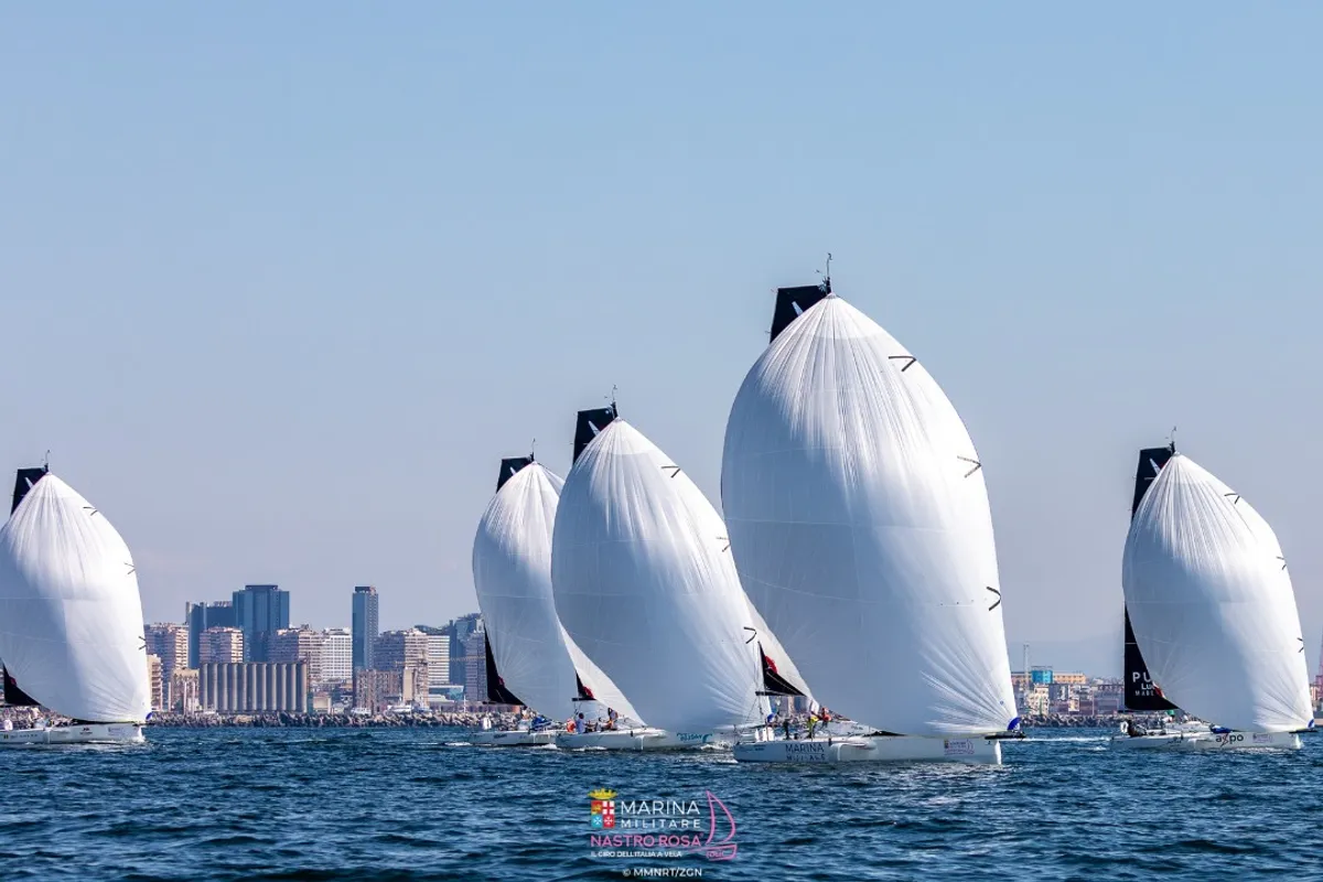 Marina Militare Nastro Rosa heads to the finish in Naples