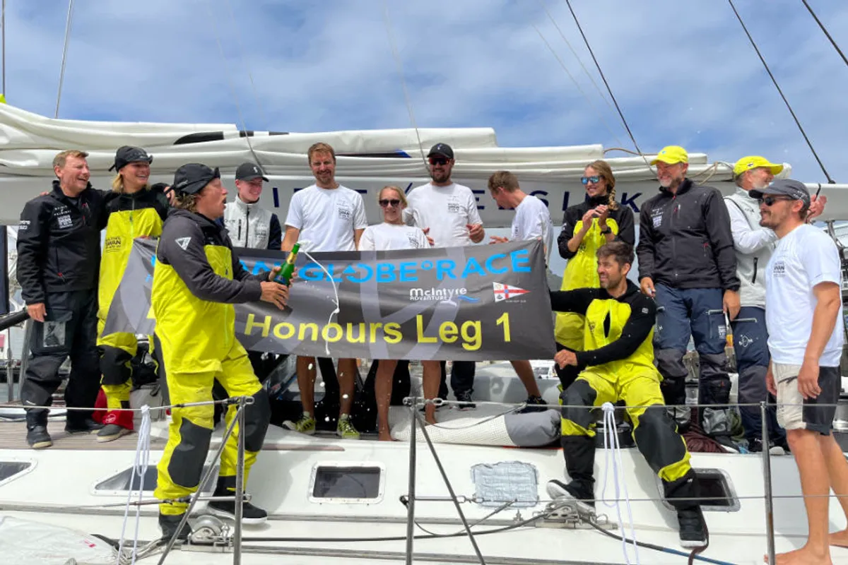 Spirit of Helsinki celebrates OGR line honours victory in Cape Town